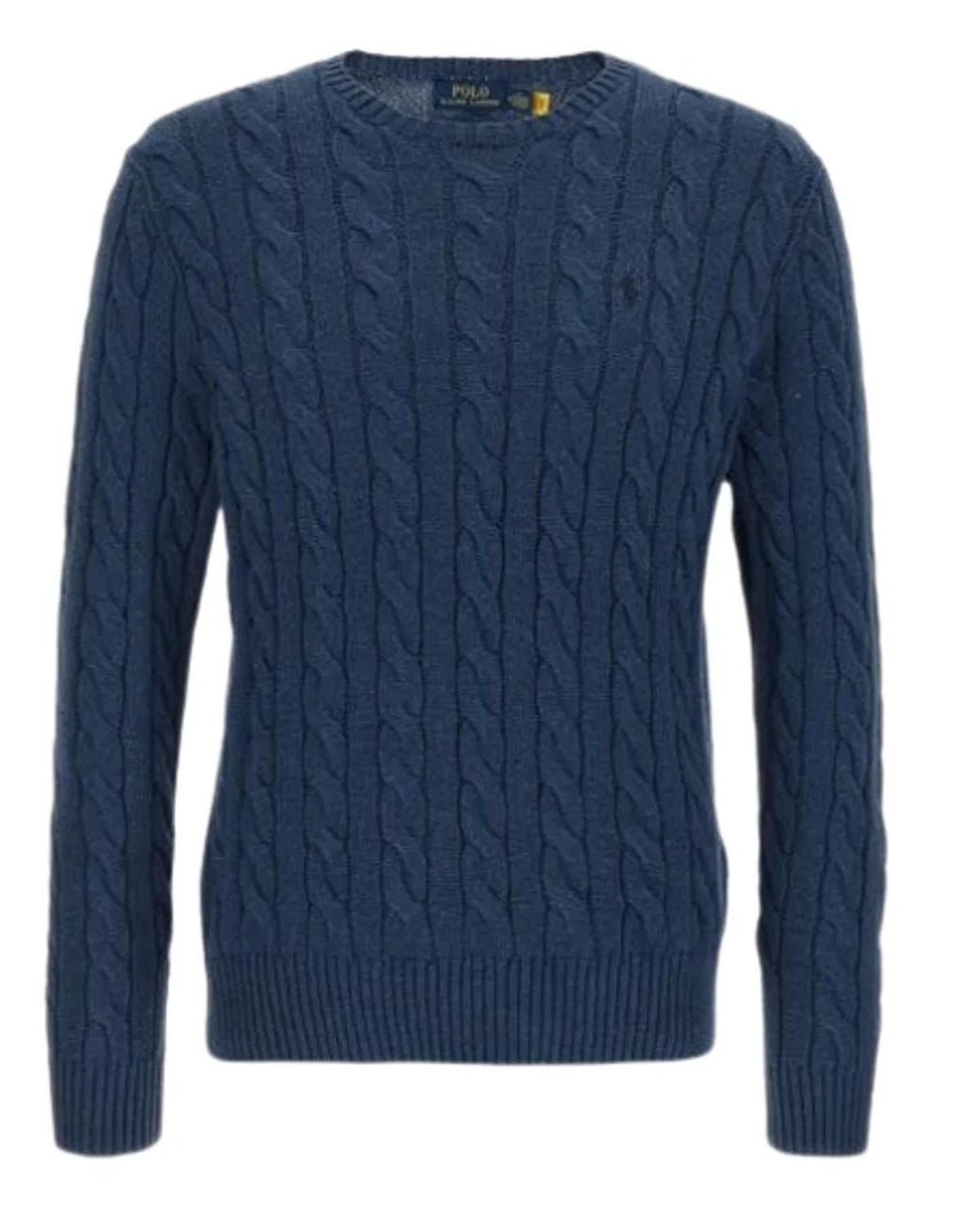 Polo Ralph Lauren Blue Cable Knit Crewneck Sweater for men