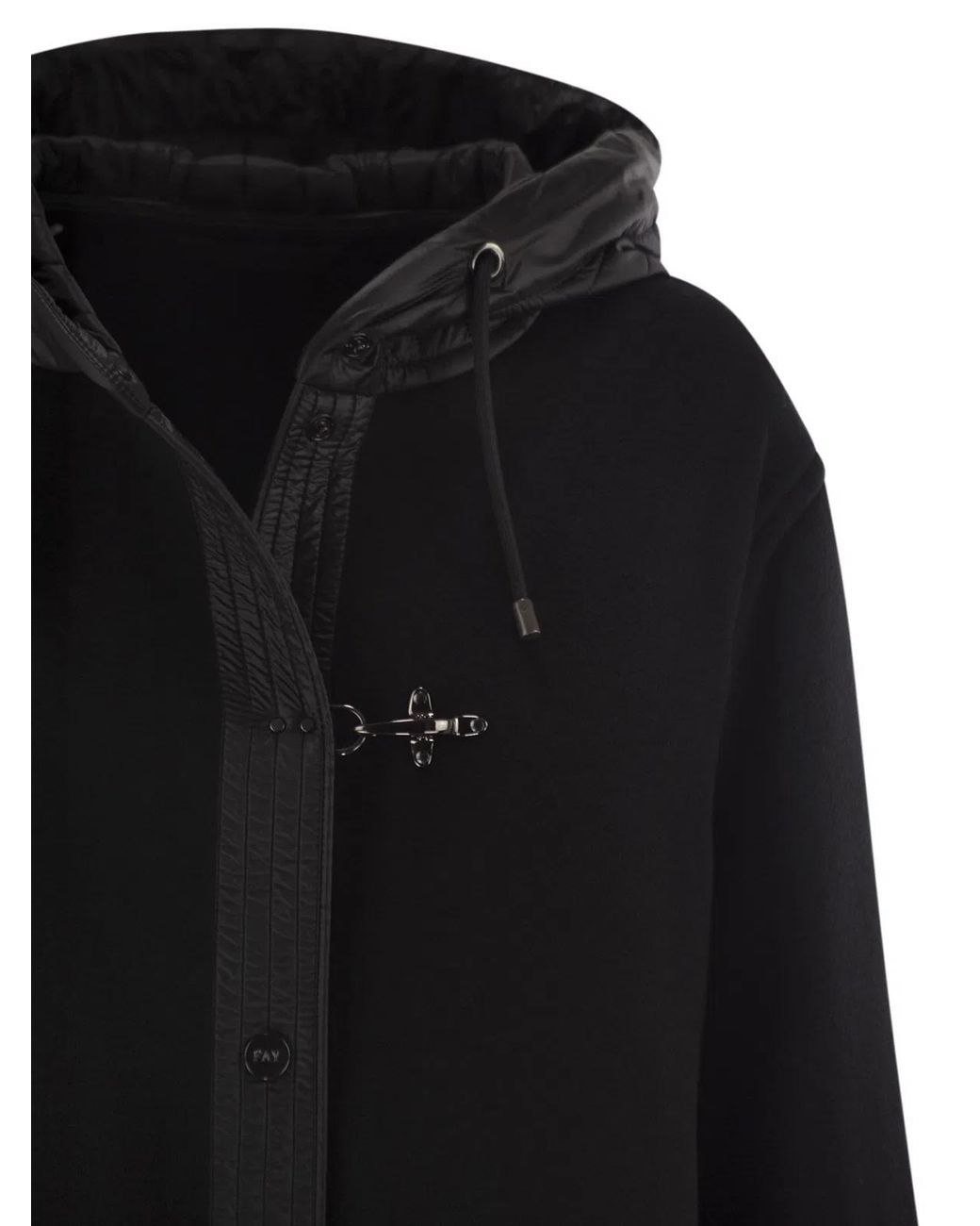Fay Black Two-Material Wool And Cashmere Caban Coat