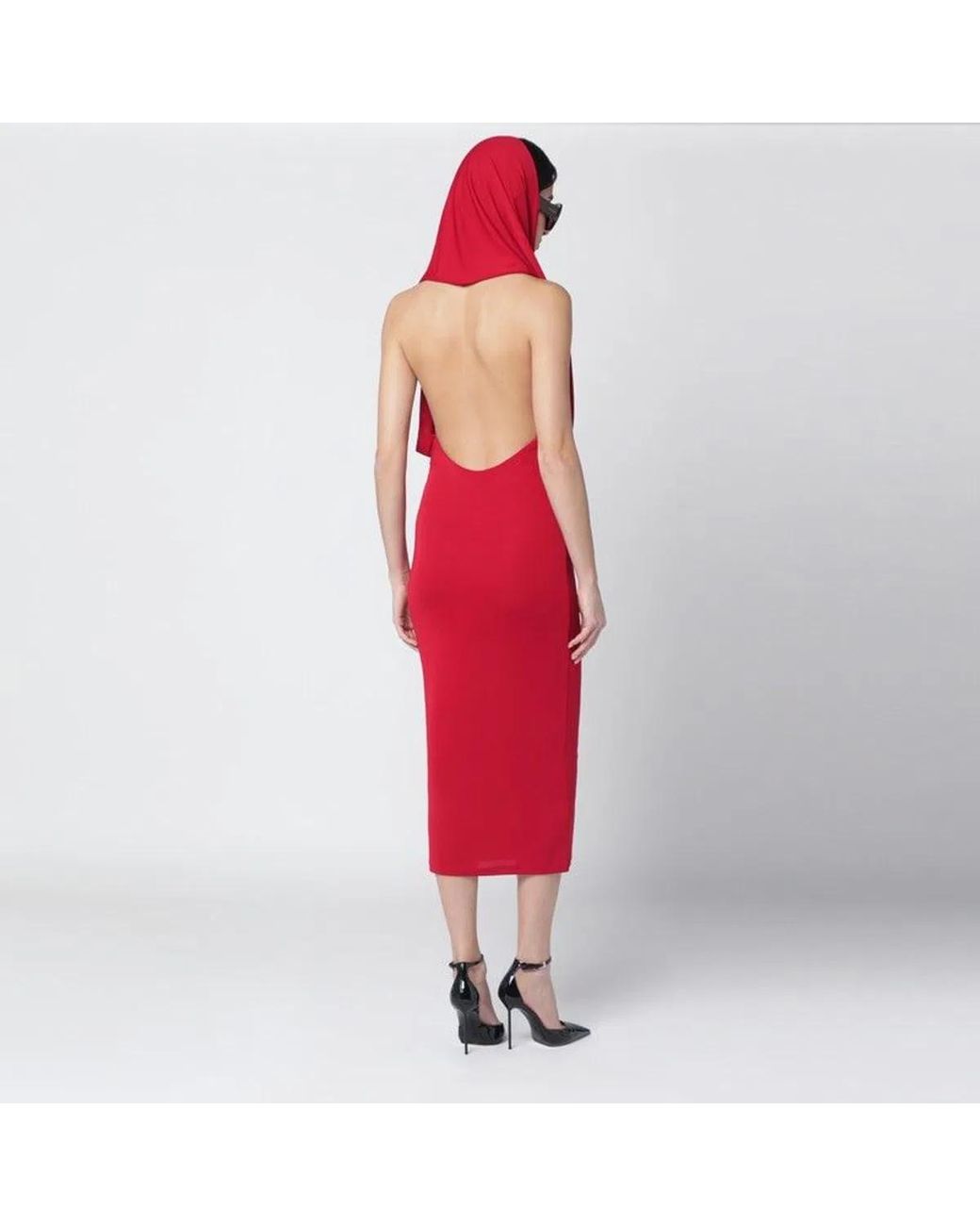 ANDAMANE Red Annie Hooded Midi Dress