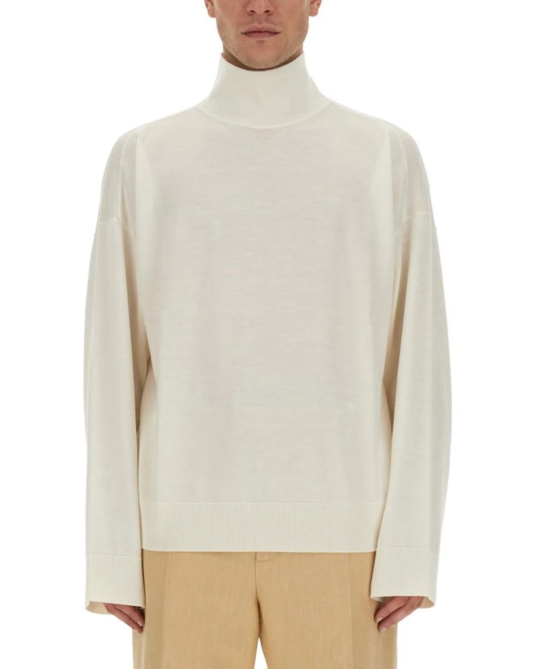 Bottega Veneta White High Neck Embroidered Sweater For for men