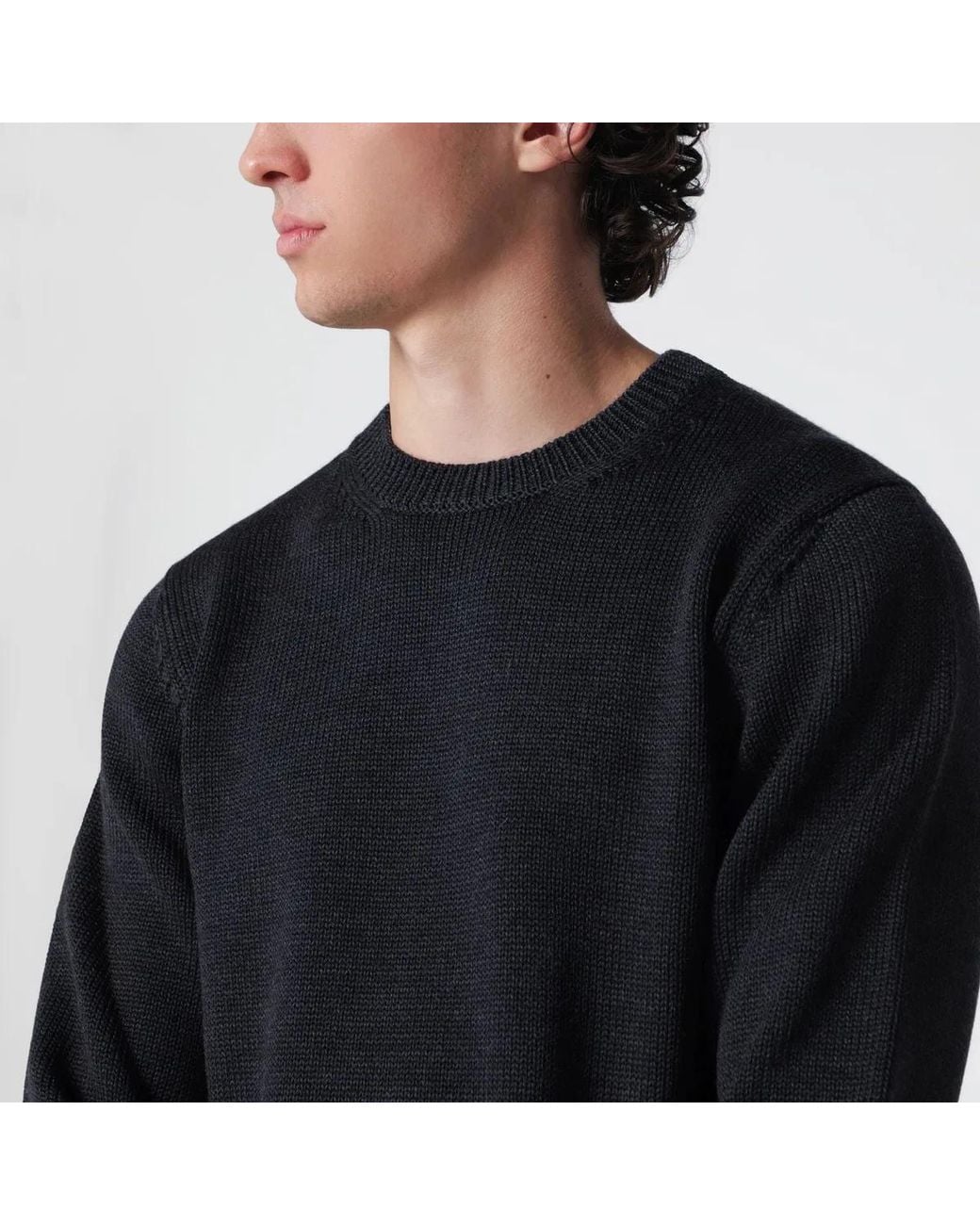 Roberto Collina Black Anthracite Wool Crewneck Sweater for men