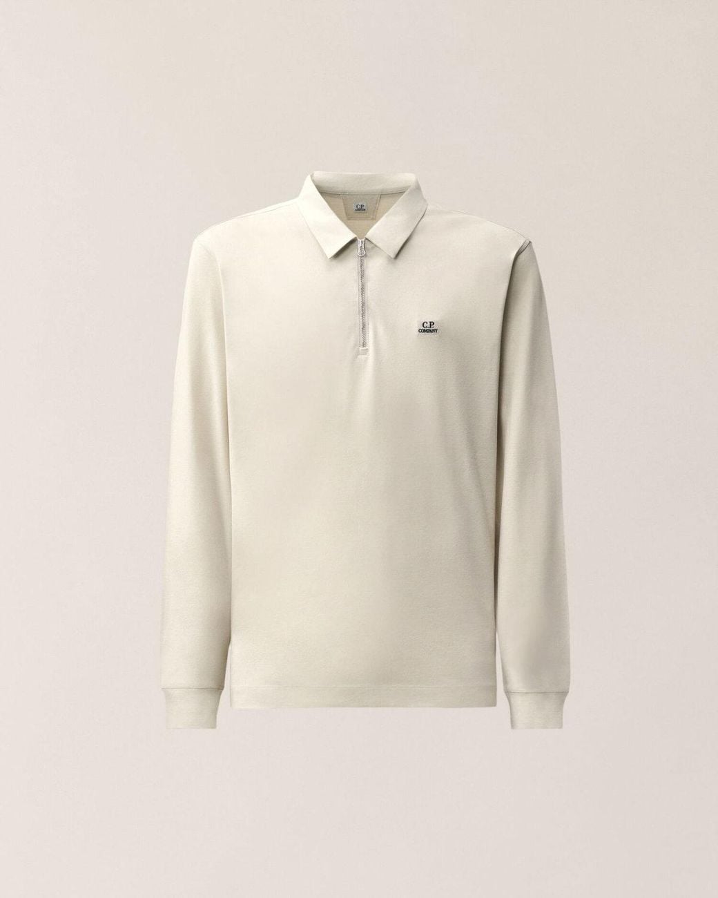 C P Company Natural C.P.Company Stretch Piquet Long Sleeve Zip Polo for men
