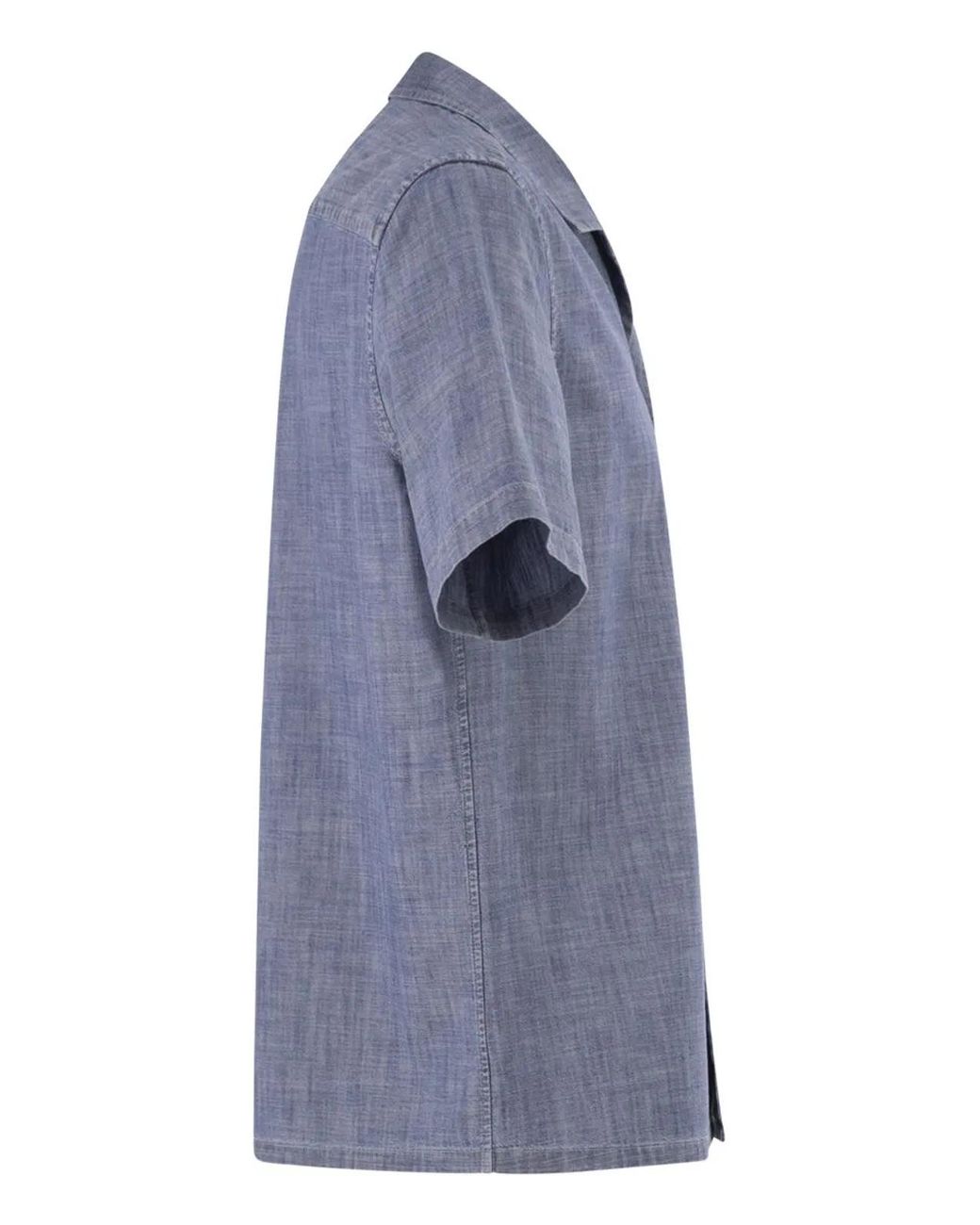 Peserico Blue Lightweight Cotton Chambray-Effect Short-Sleeve Shirt for men