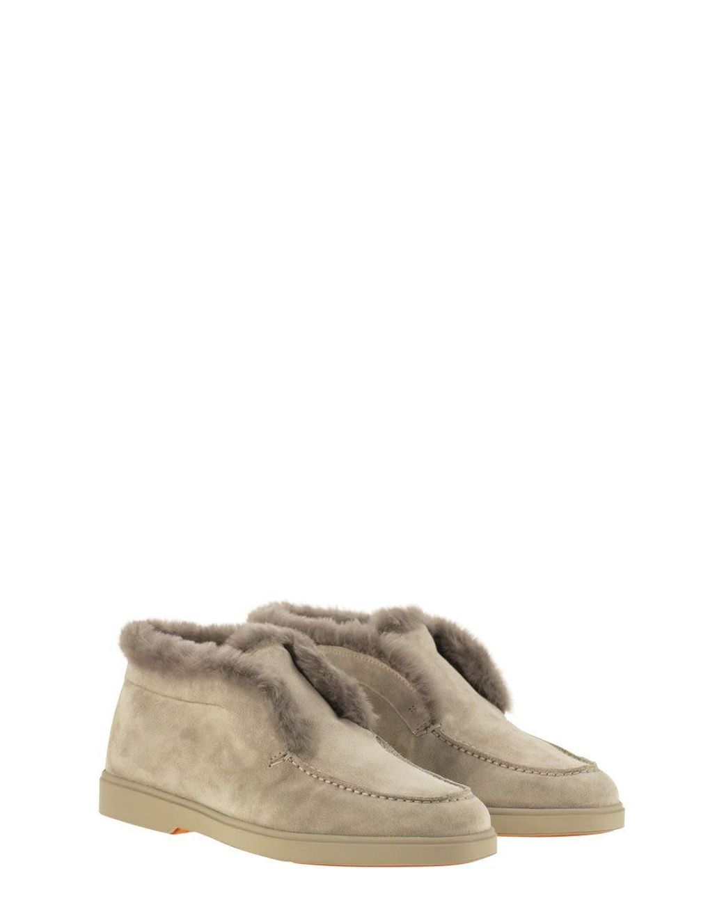 Santoni Brown Desert Boot With Suede Fur