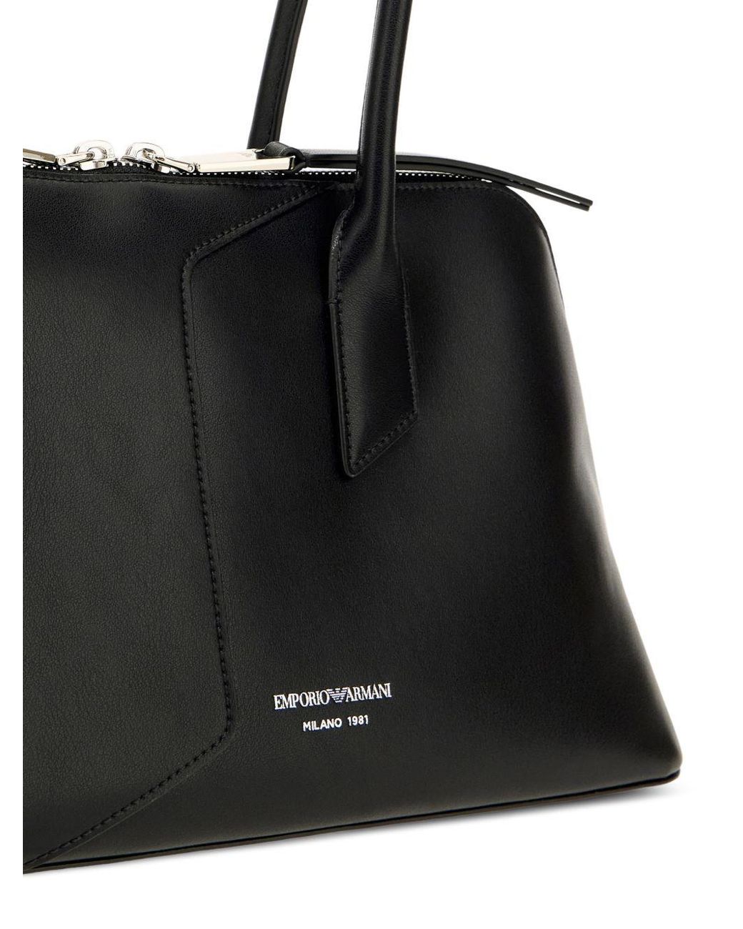 Emporio Armani Black Leather Shoulder Bag With Lettering Logo