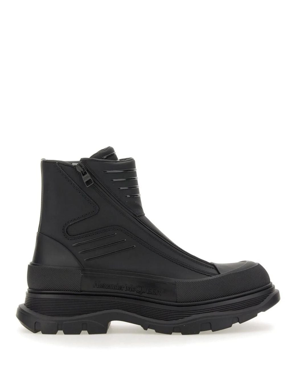 McQueen Black Tread Slick Motorcycle Boot for men