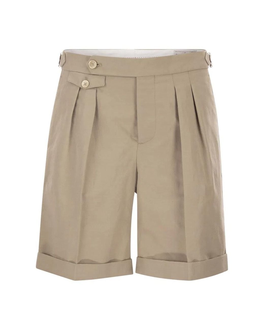 Brunello Cucinelli Natural Cotton And Linen Panama Bermuda Shorts for men