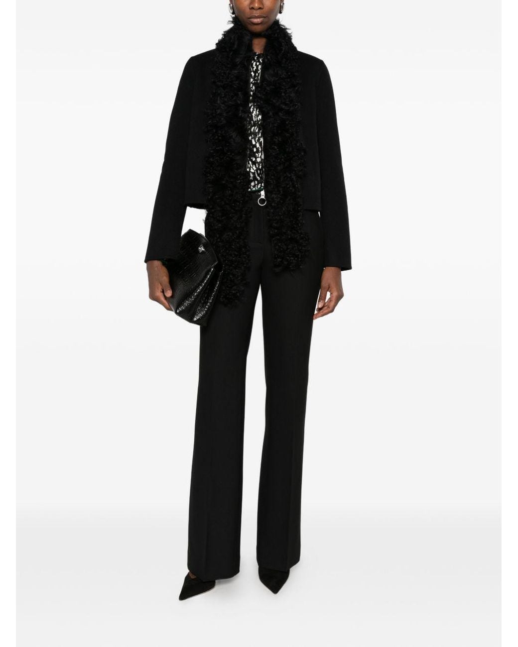 Via Masini 80 Black Wool Flared Leg Trousers