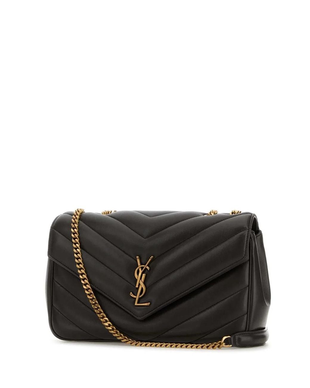 Saint Laurent Black Dark Leather Medium Loulou Shoulder Bag