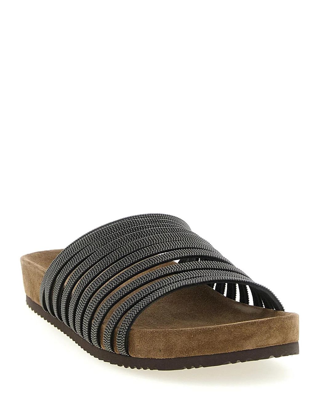 Brunello Cucinelli Black Lamb Leather Slides Shoe