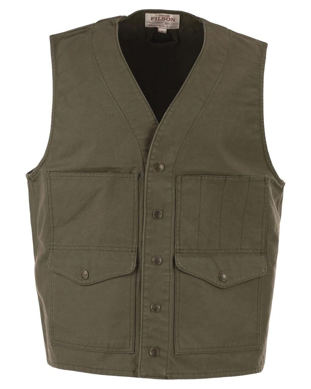 Filson Green Cotton Utility Vest With Patch Pockets for men