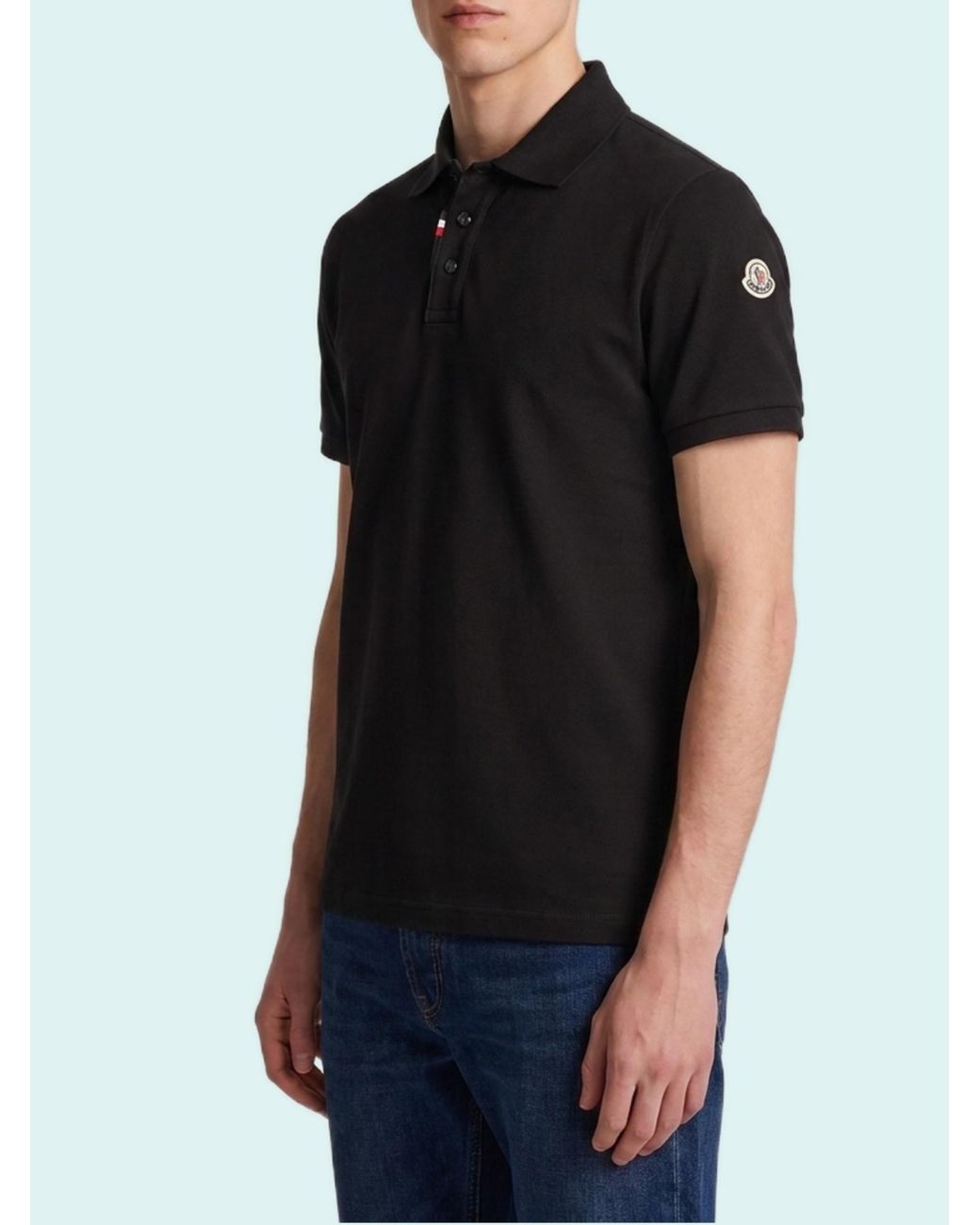 Moncler Black Logo Cotton Polo Shirt for men