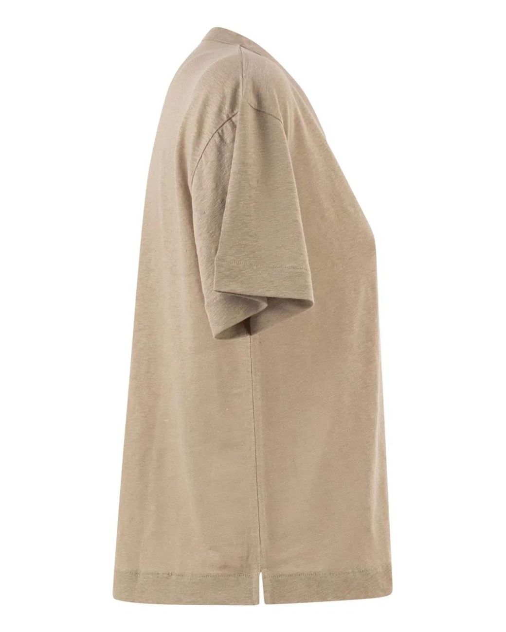 Majestic Natural Stretch Linen T-Shirt With V-Neck