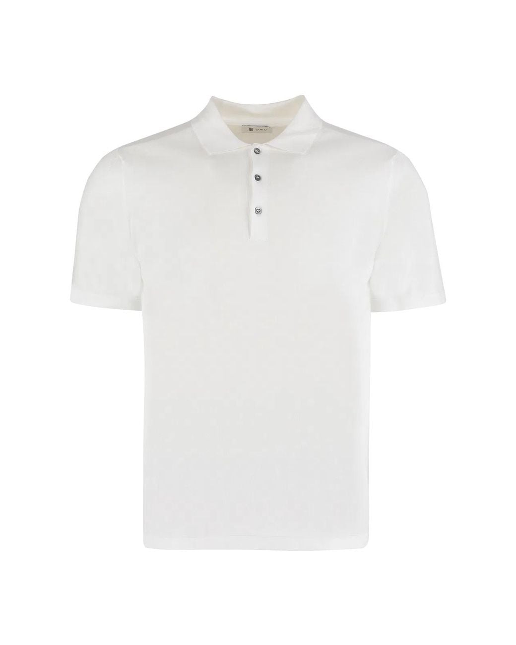 THE (Alphabet) White Cotton Knit Polo Shirt for men