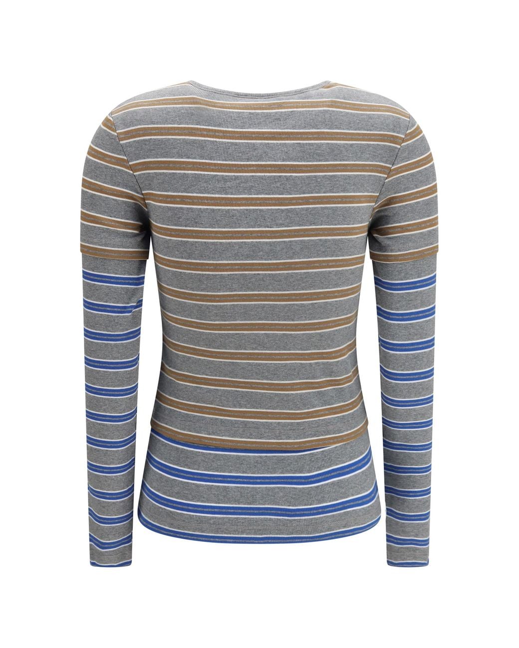 Ganni Gray Double-Sleeve Striped Cotton T-Shirt Cotton; Elastane T-Shirts And Polos