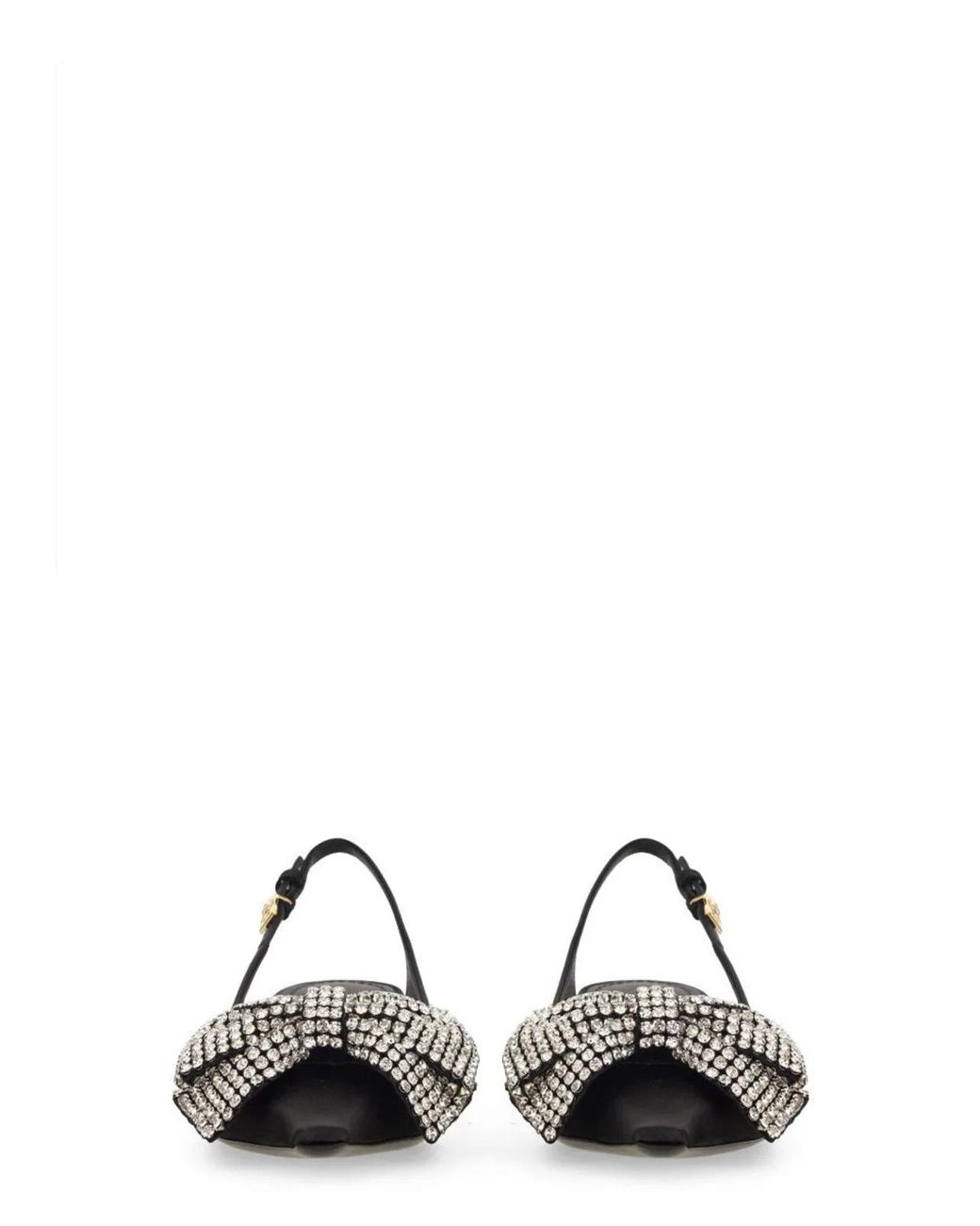 Dolce & Gabbana Black Satin Slingback With Rhinestone Embroidery Pumps