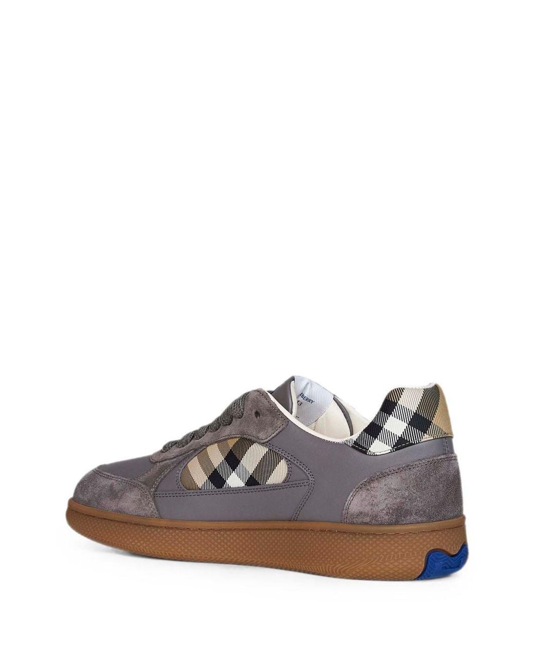Burberry Blue Terrace Leather And Check Sneakers for men