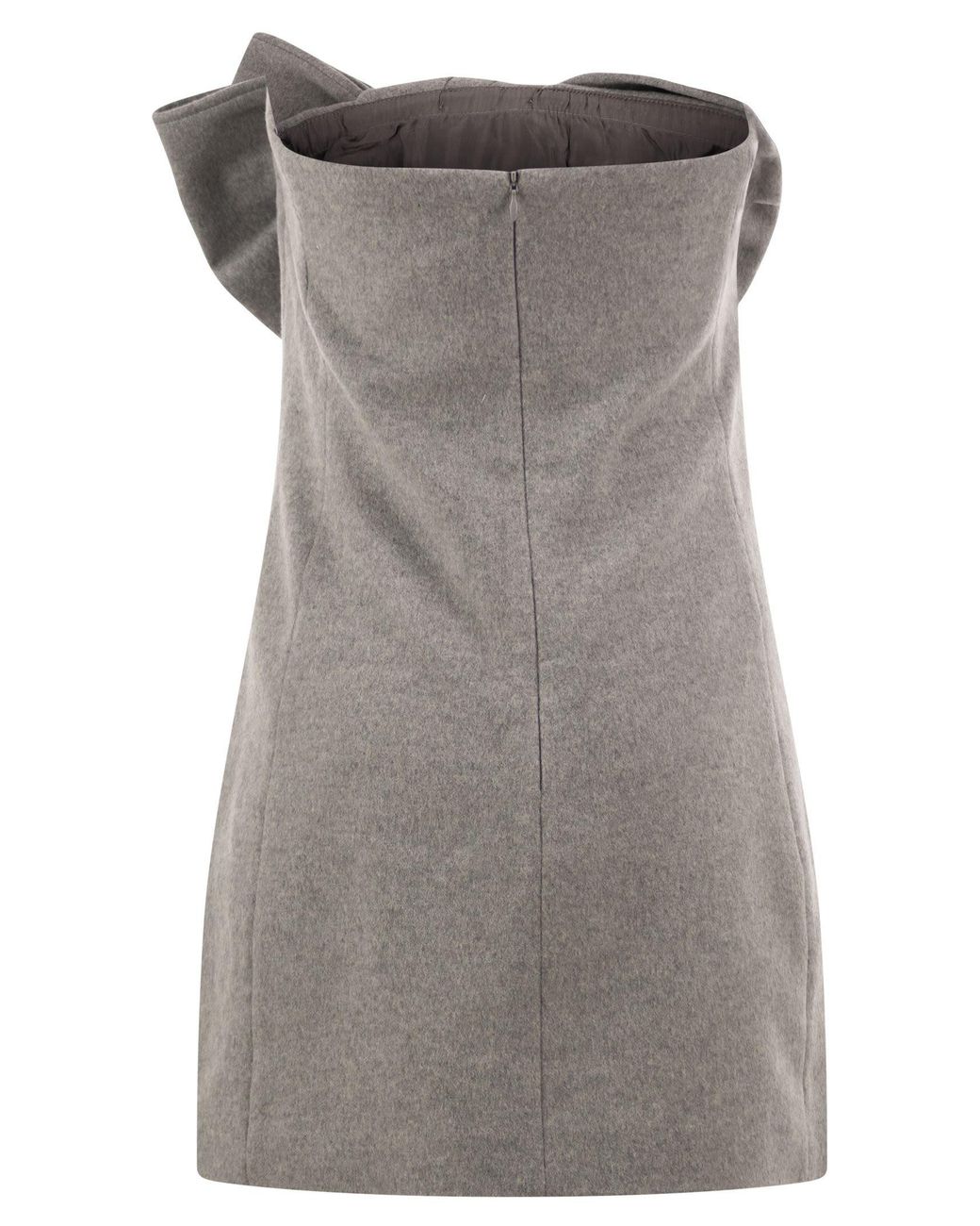 7 For All Mankind Gray Wool-Blend One-Shoulder Mini Dress With Bow