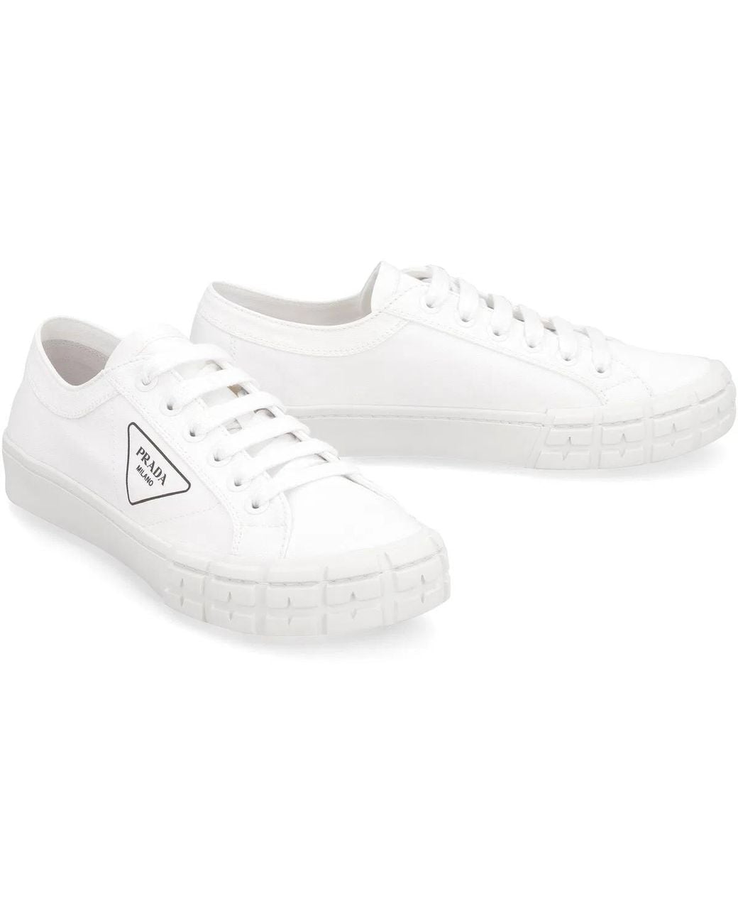 Prada White Gabardine Wheel Sneakers for men