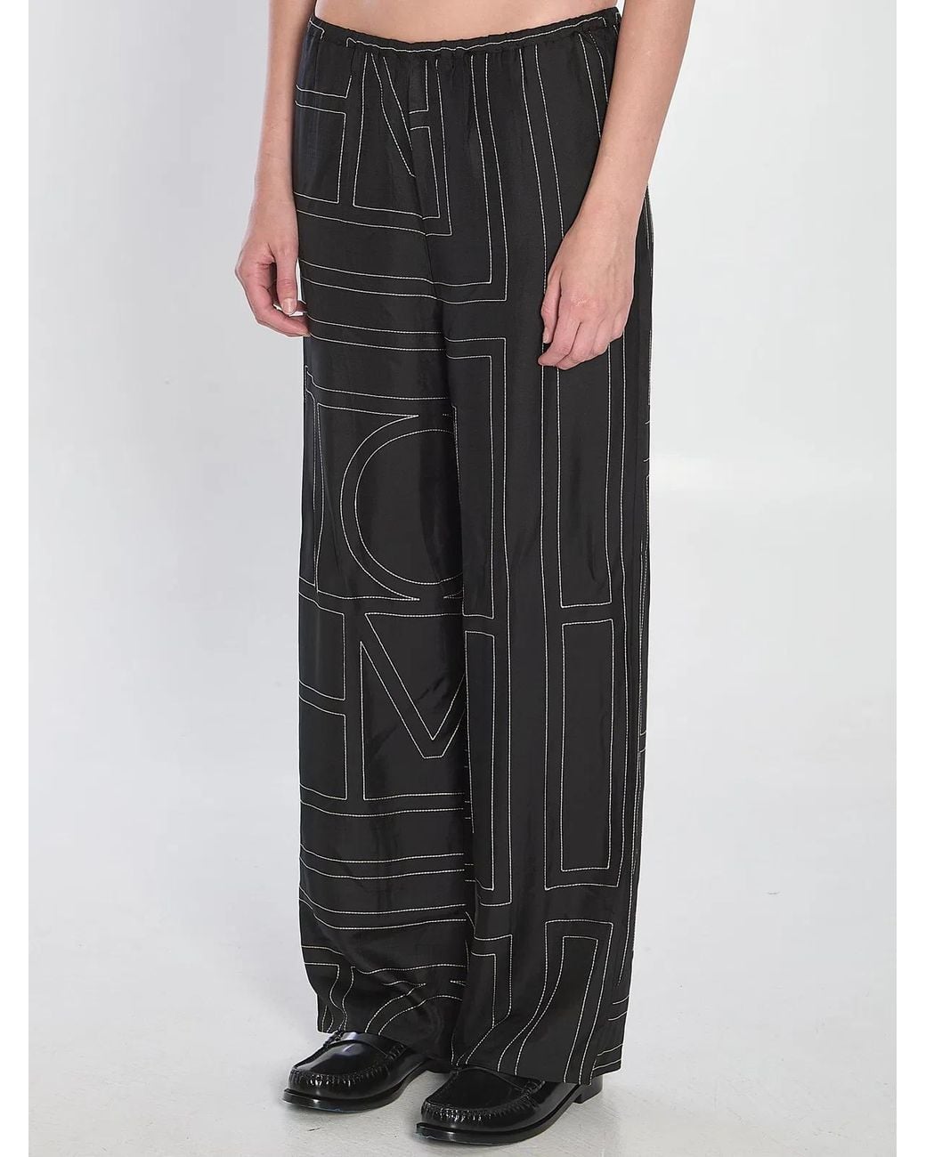 Totême Black Monogram Silk Pajama Trousers