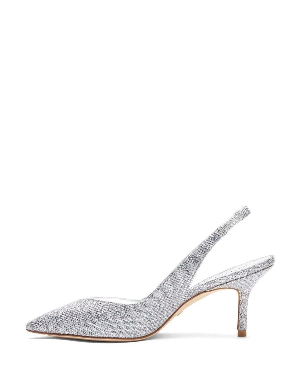 Stuart Weitzman White Eva 75 Slingback;Slv;5.5 C