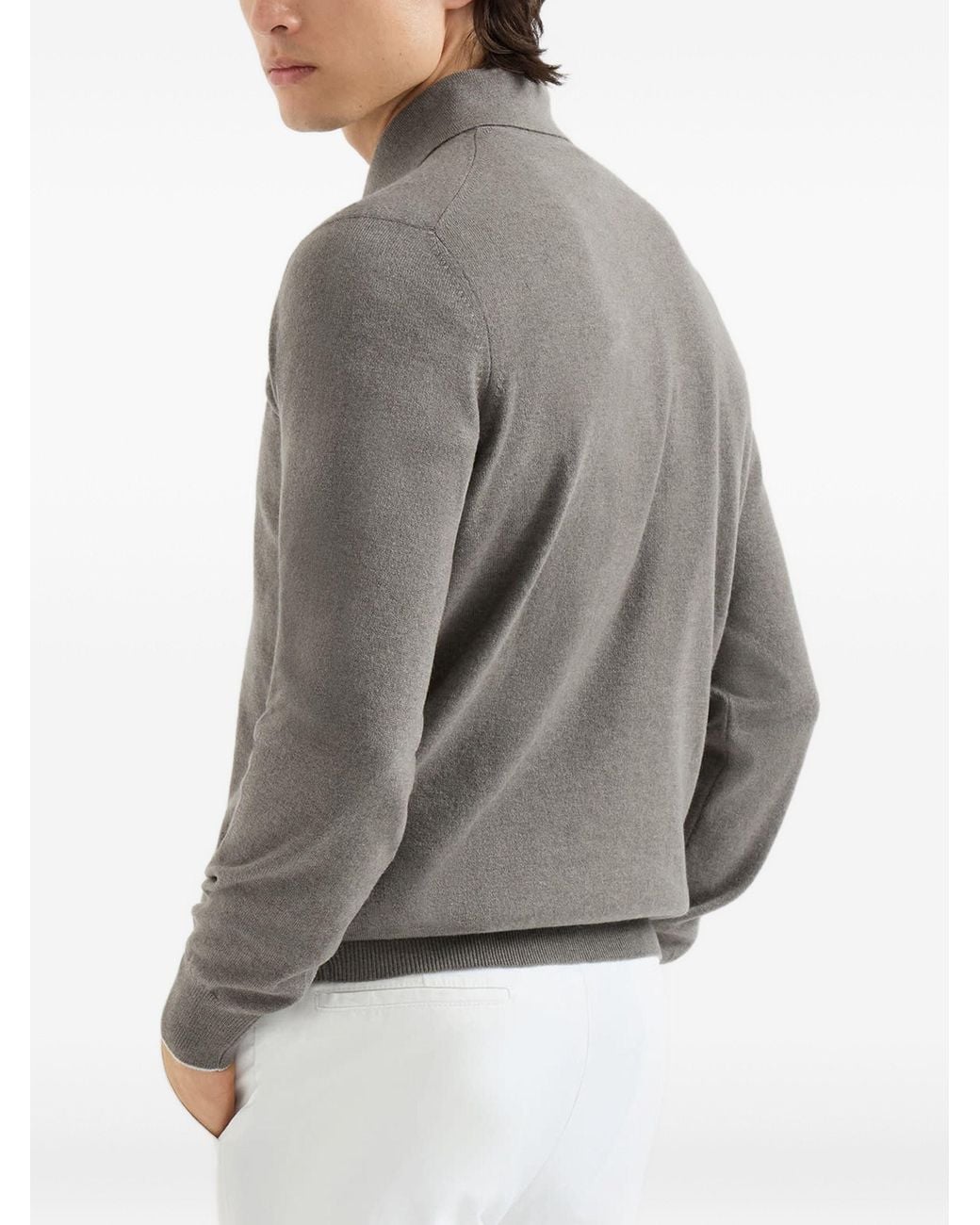 Brunello Cucinelli Gray Cashmere Knit Polo Shirt for men