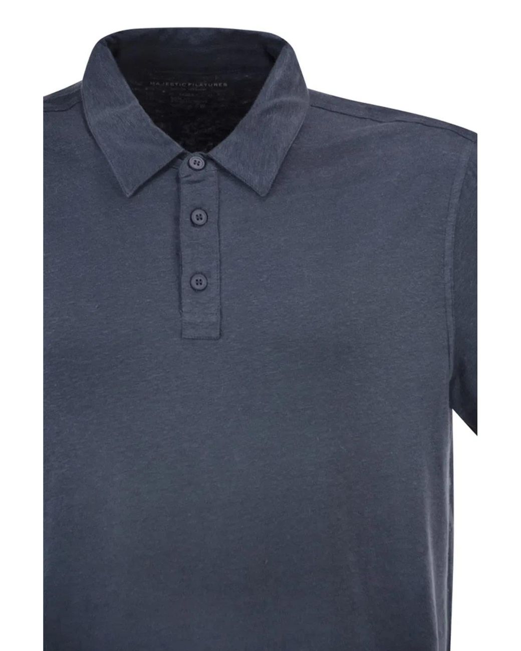 Majestic Blue Stretch Linen Polo Shirt With Button Placket for men