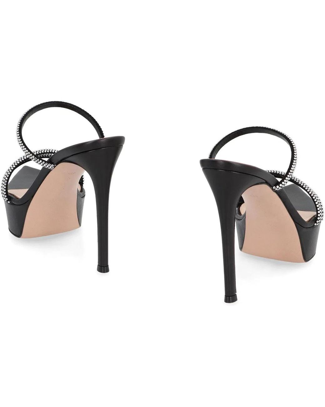 Gianvito Rossi Black Leather Mules With Rhinestones Chamois