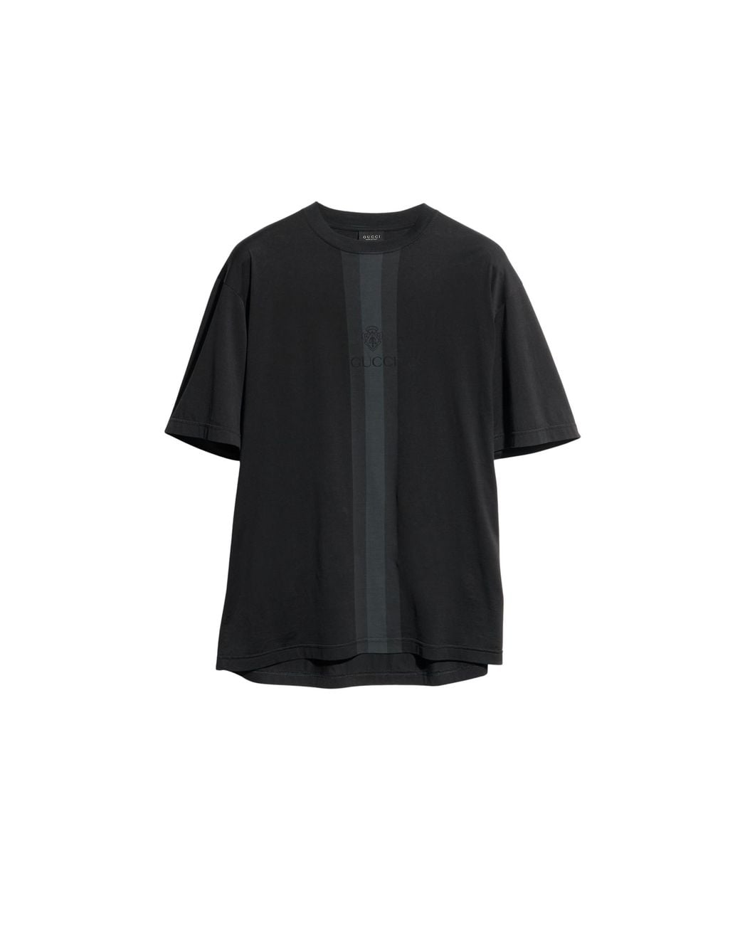 Gucci Black Cotton T-Shirt With Muted Web for men