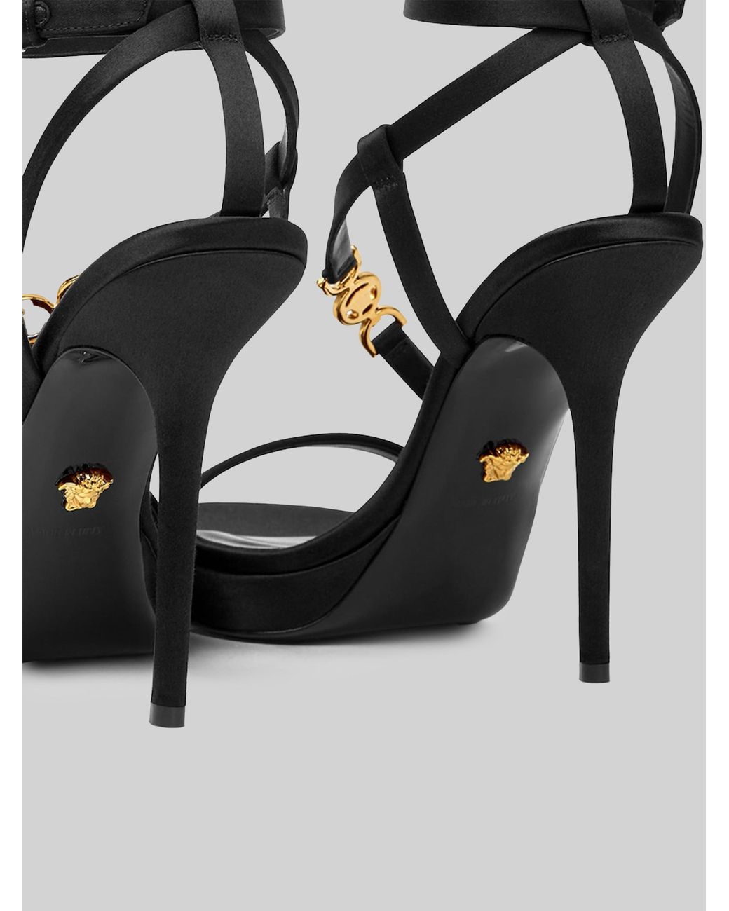 Versace Black Decorated Satin Medusa '95 Sandals