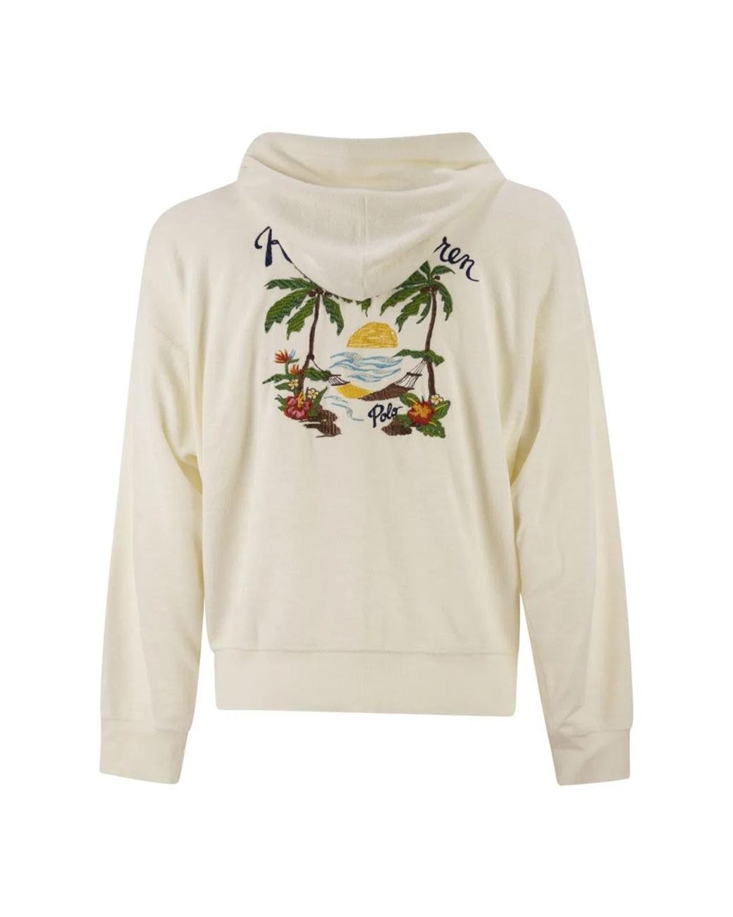 Polo Ralph Lauren Natural Cotton Blend Zip Hoodie With Tropical Embroidery for men