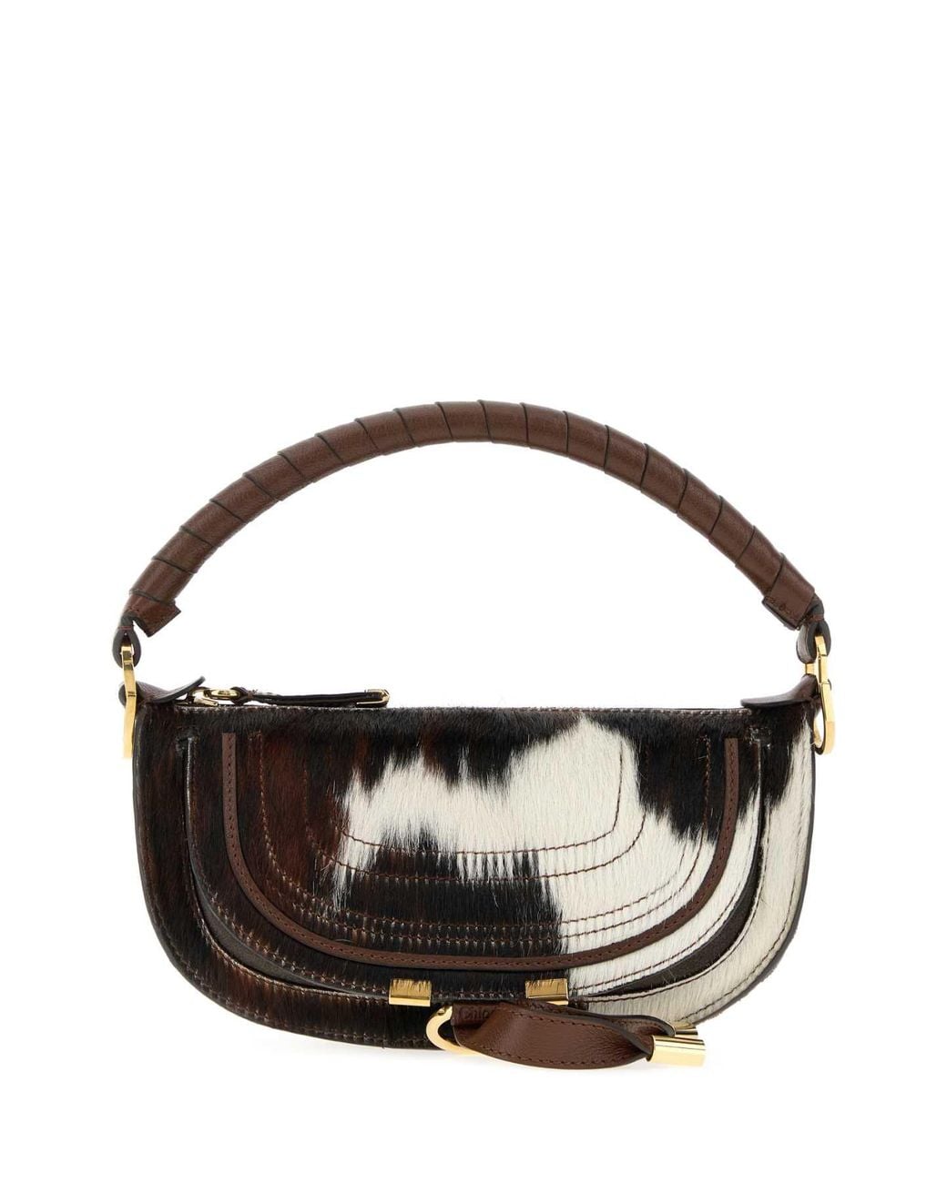 Chloé Black Printed Leather Mini Marcie Handbag With Crossbody Strap