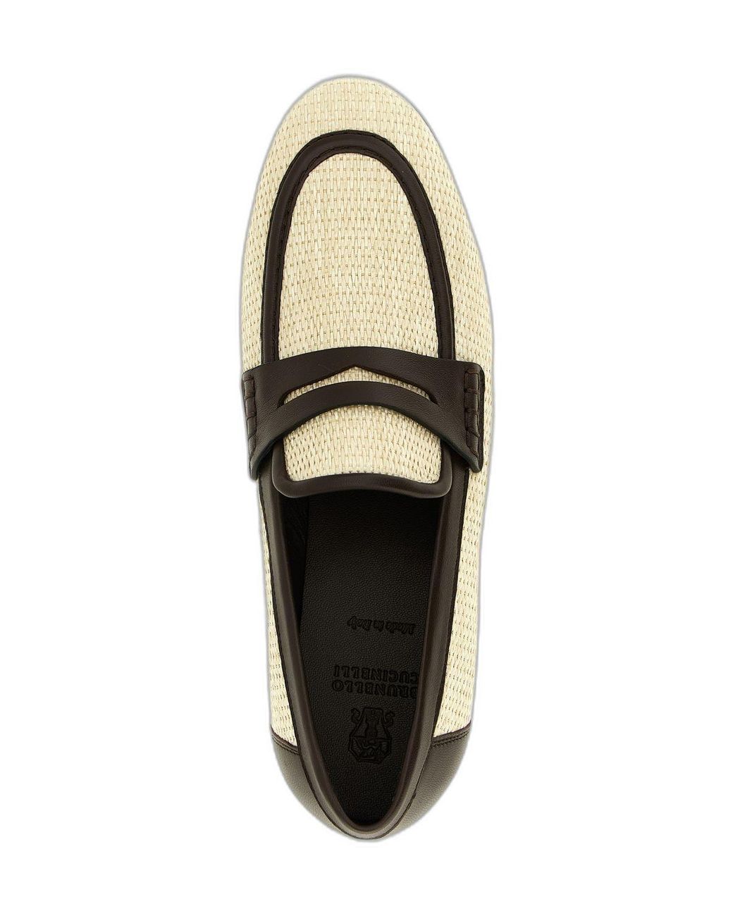 Brunello Cucinelli White Two-Tone Leather And Raffia Loafers