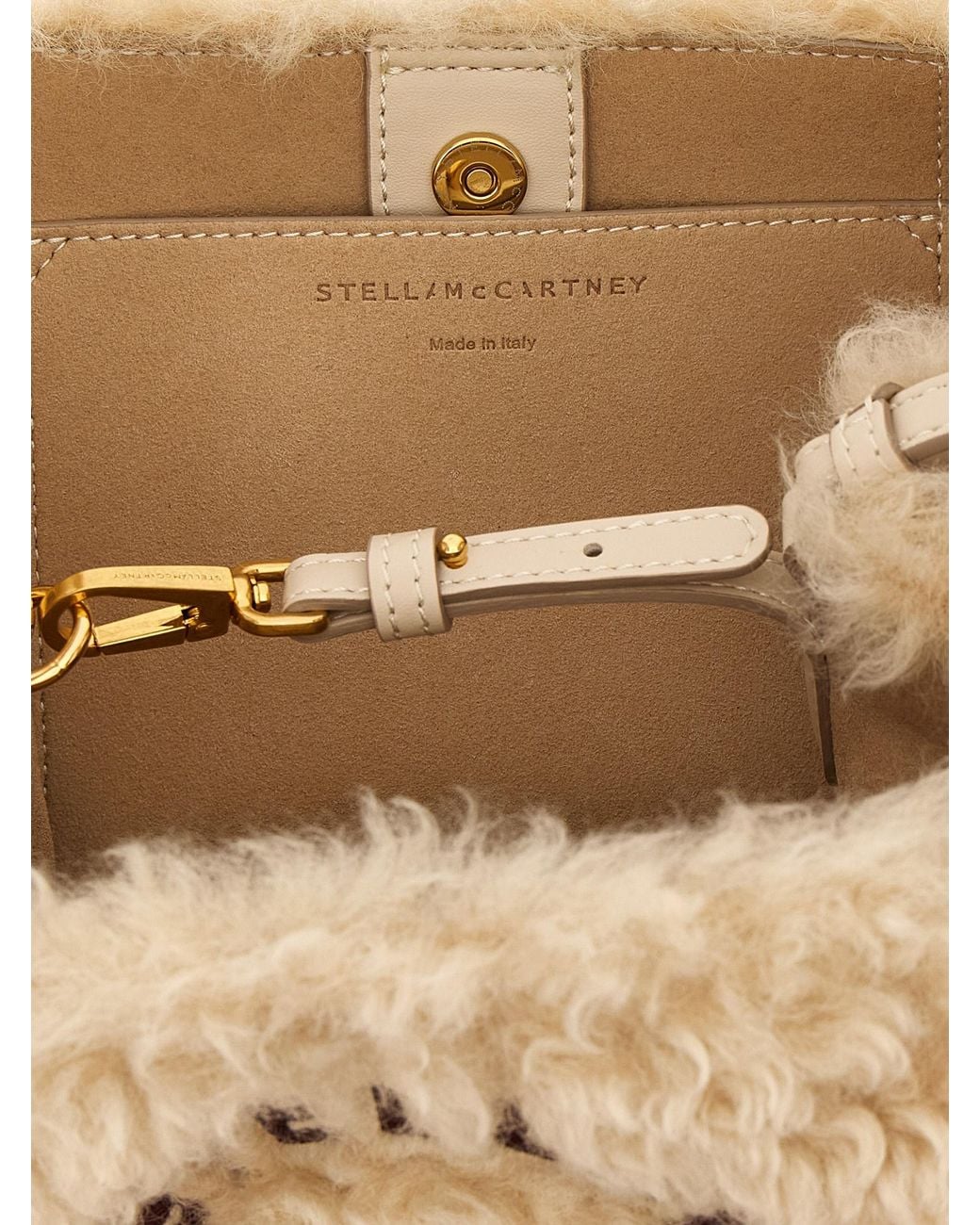 Stella McCartney Natural Shearling Logo Shoulder Bag