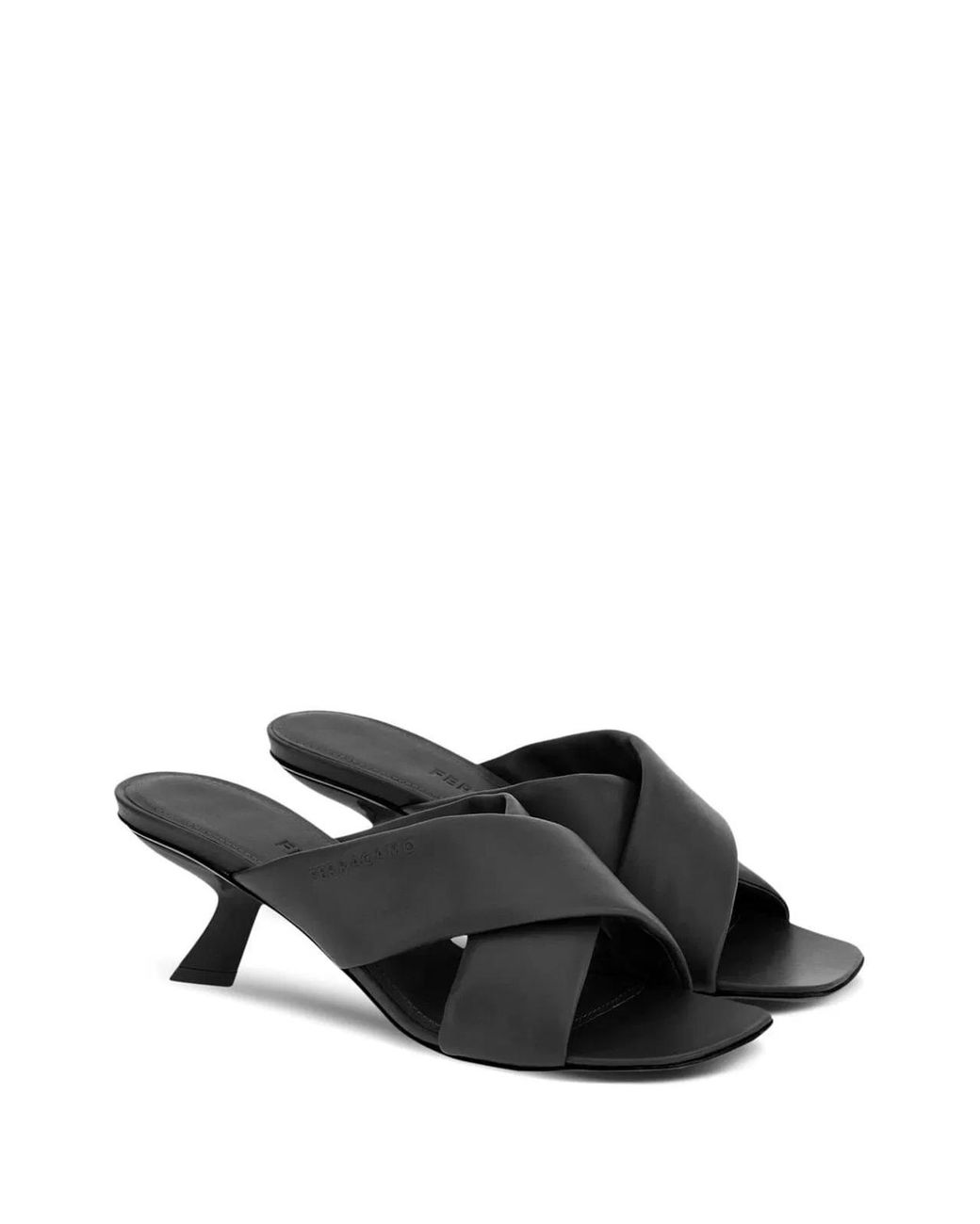 Ferragamo Black Elegant Slip-On Heels With Crossover Design