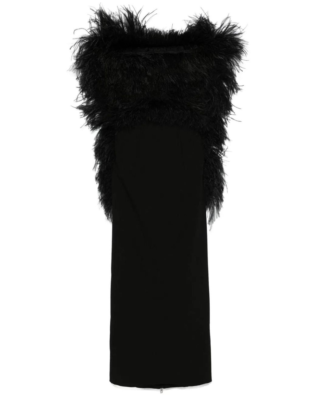 Max Mara Black Interlock Twill Weave Ostrich Feather Dress