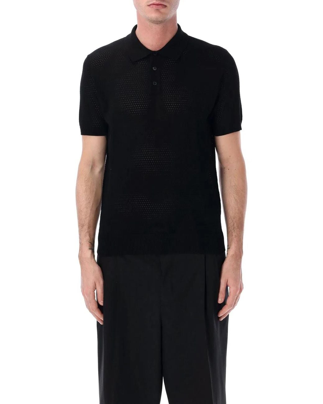 Roberto Collina Black Mesh Cotton Polo for men