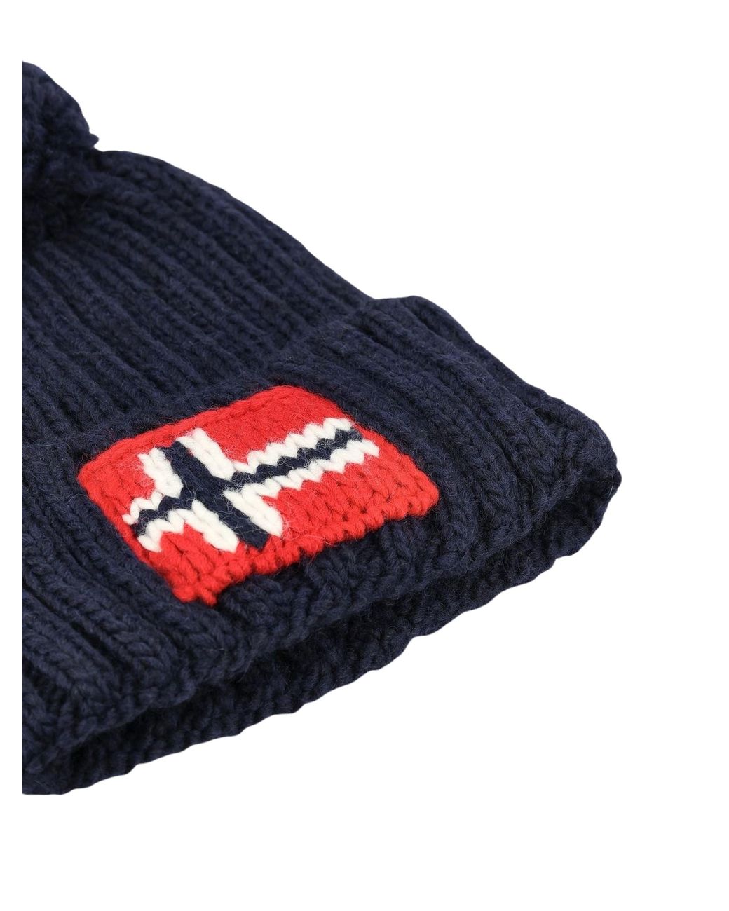 Napapijri Blue Ribbed Pom-Pom Hat for men