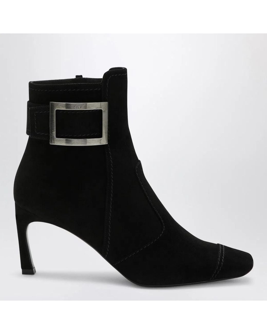 Roger Vivier Black Trompette Suede Ankle Boot Leather