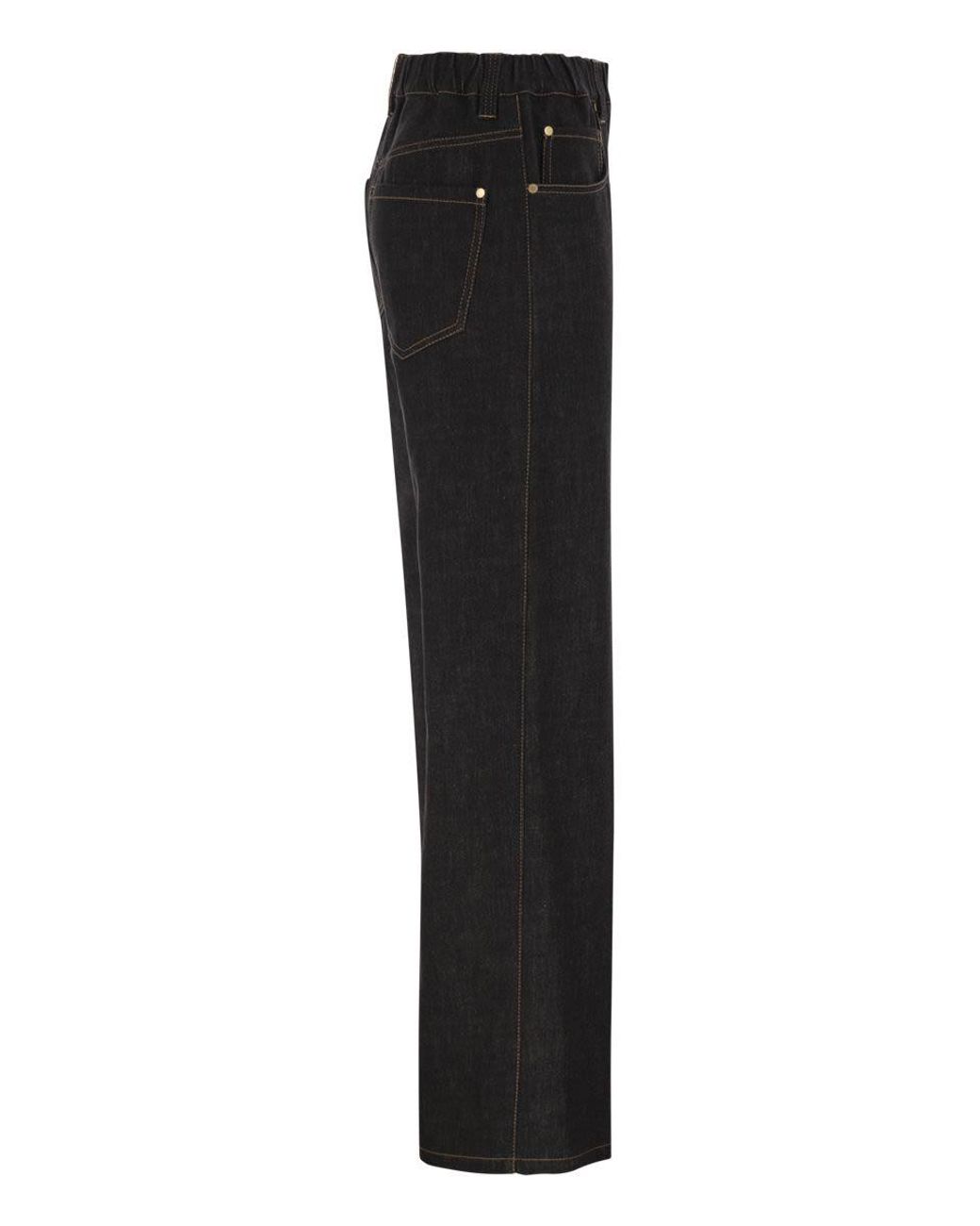 Brunello Cucinelli Black Wide-Leg Cotton Denim Jeans