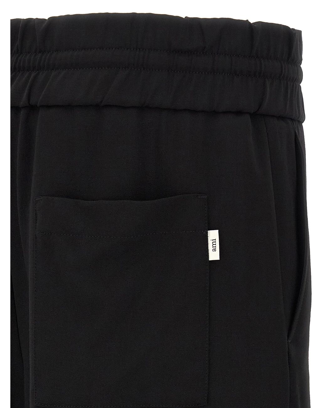 AMI Black Wool Serge Pants for men