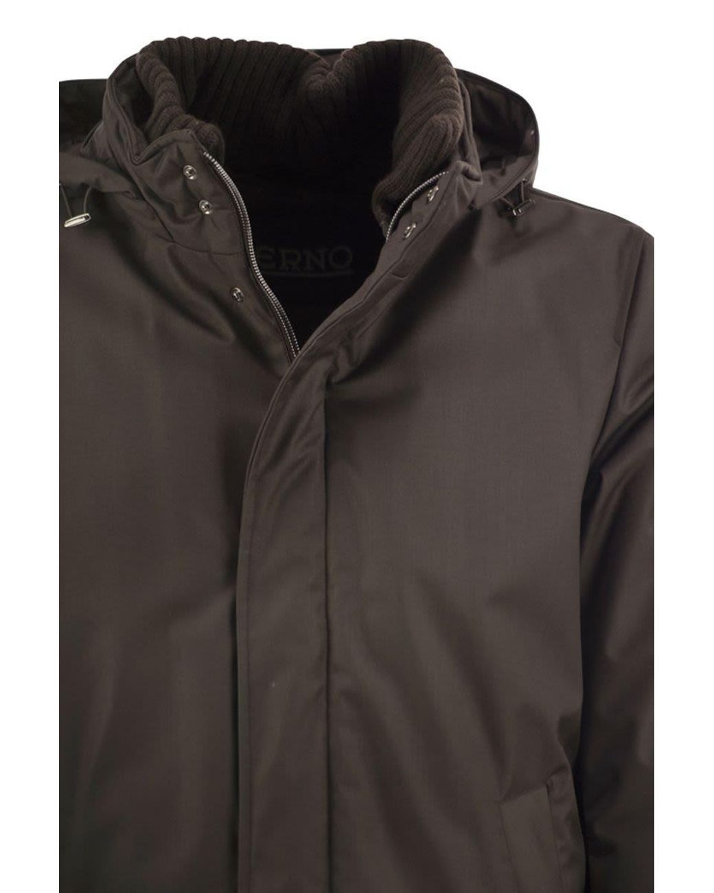 Herno Black Hooded Parka With Knitted Inner Collar for men