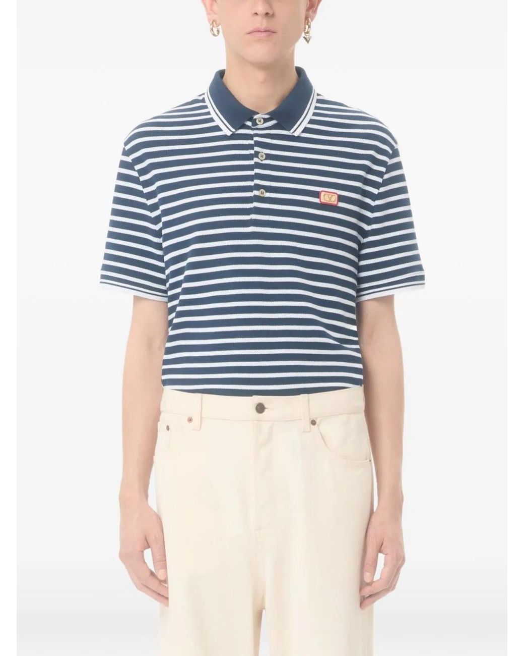 Valentino Garavani Blue Cotton Piqué Polo With Vlogo Patch for men