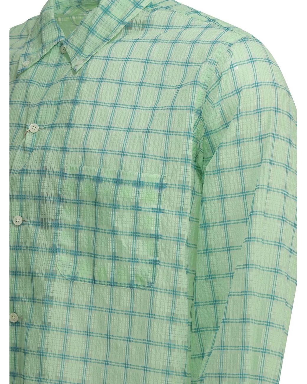 Beams Plus Green Open Db Nylon Airy Plaid Nylon Casual Shirt for men