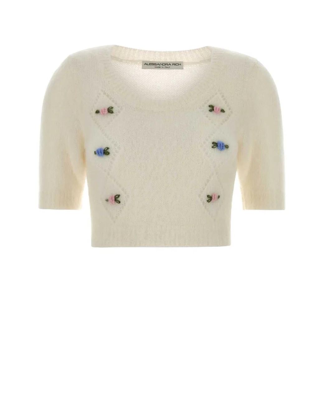 Alessandra Rich White Ivory Mohair Blend Sweater