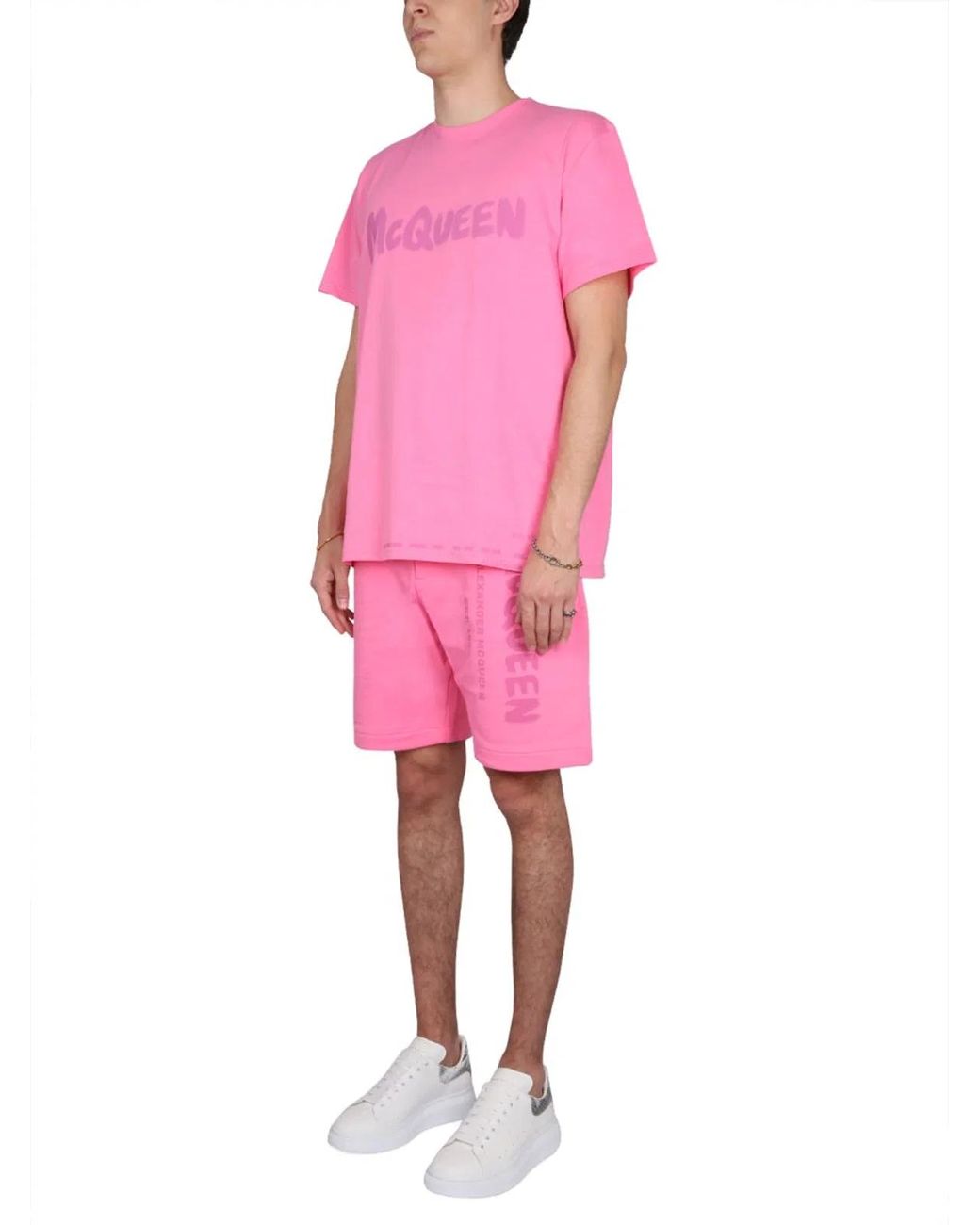 McQueen Pink Bermuda Shorts With Graffiti Logo Print for men