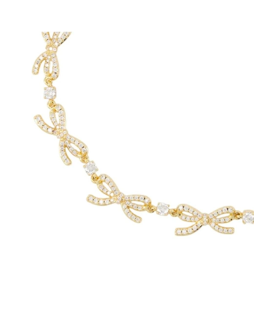 Self-Portrait Metallic Crystal Bows Necklace