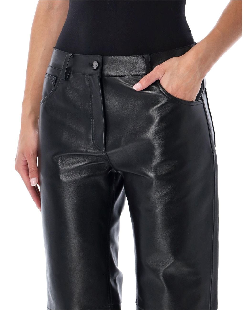 Magda Butrym Black Straight-Leg Leather Pants