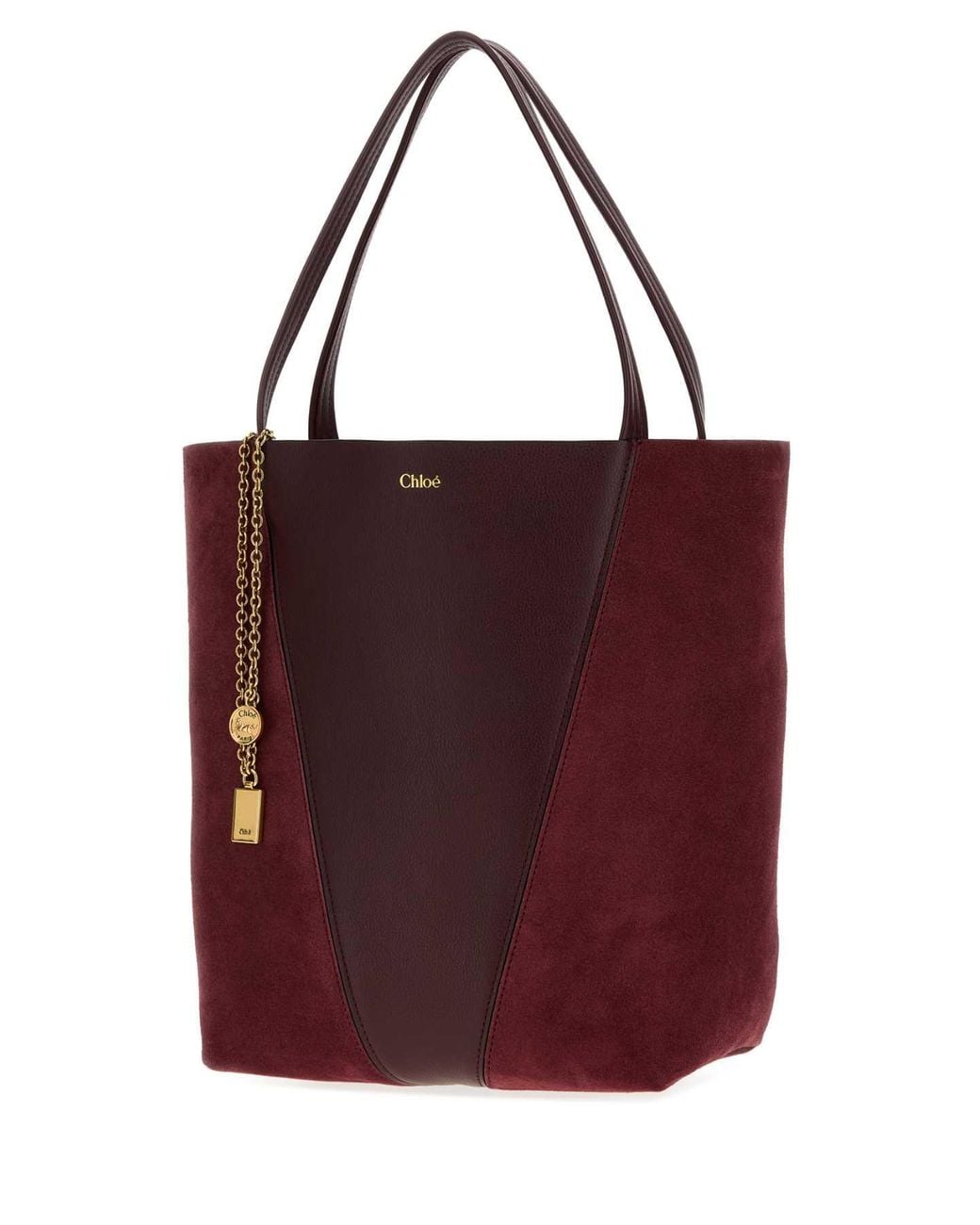 Chloé Purple Burgundy Leather And Suede Spin Shopping Bag