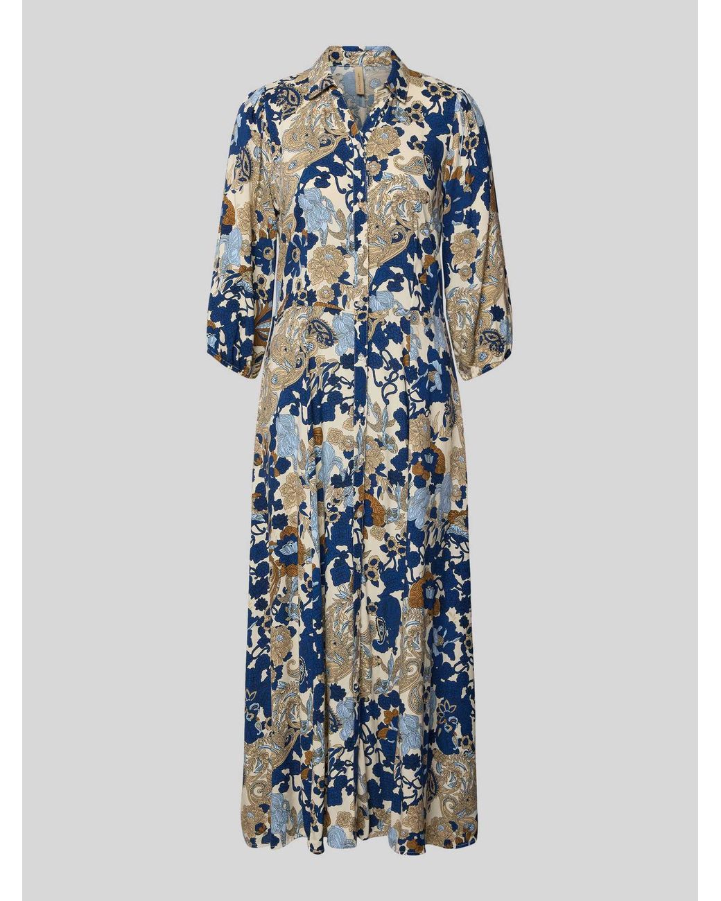 Soya Concept Overhemdjurk Van Viscose Met 3/4-Mouwen Model 'Cunilla' in het Blue